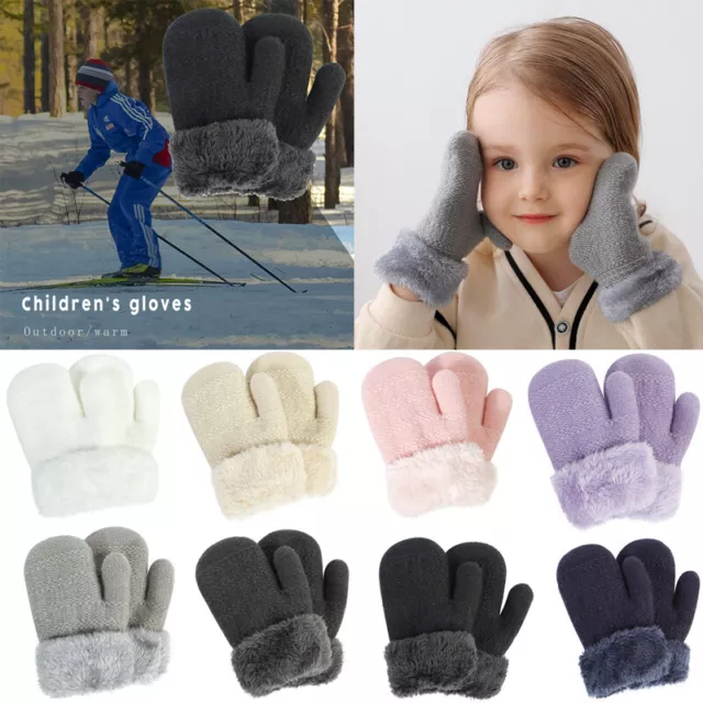 Kids Baby Girls Boys Winter Warm Mittens Fleece Lined Soft Skiing Snow Gloves AU