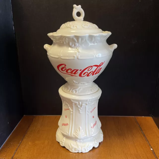 COCA-COLA Cookie Jar 14" Victorian Style Syrup Dispenser Replica 1998 White/Red