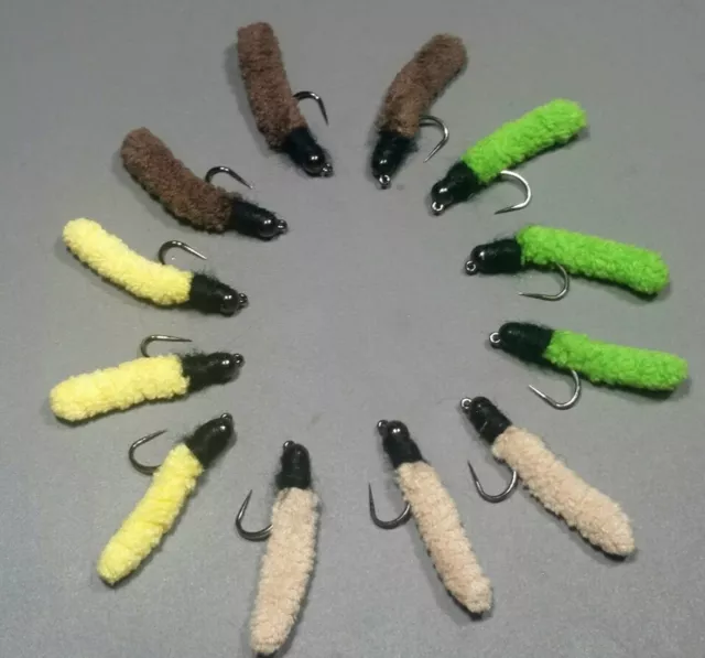 FLY FISHING FLIES 12 Beaded Green Weenie Inch Worm pattern size 16 Trout  Nymphs $12.49 - PicClick