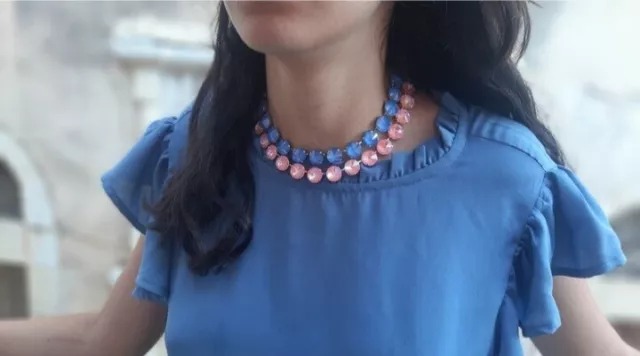 Summer Blue Powder Rose Crystal Choker  Anna wintour Necklace Statement Jewelry