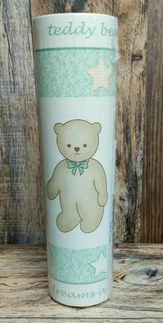 Vintage Teddy Bear Stars Green Plaid Wall Paper Nursery Decorative Wall Border