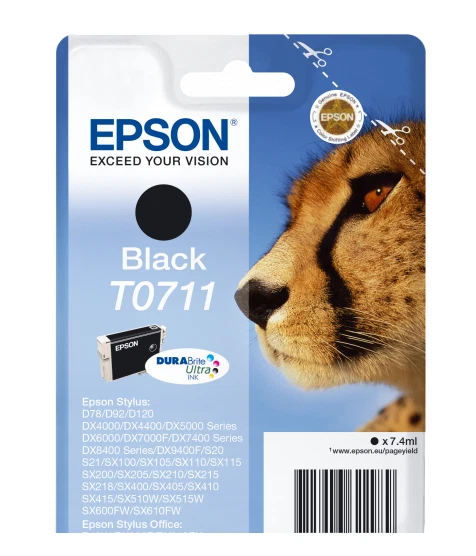 Epson T0711 Cheetah Black Standard Capacity Ink Cartridge 7Ml - C13T07114012