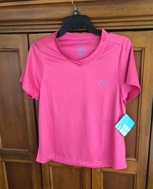 I RUN LIKE A GIRL Pink v neck Pullover polyester top shirt Women SZ Medium NWT