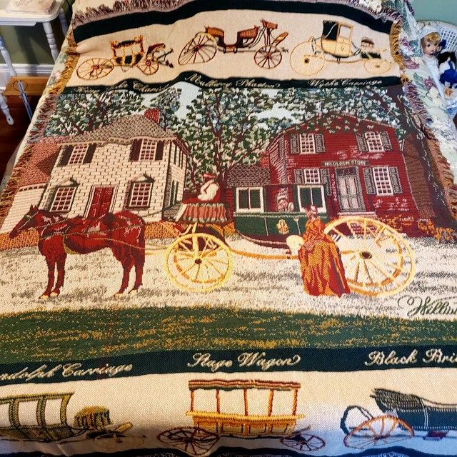 WILLIMASBURG BY GOODWIN Weavers 100 Afghan Colonial Street Scene w Carriages 22.85 PicClick UK