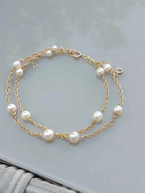 Bracelet ancien en or 18 carats 7,7 gr perles de culture véritable gold 18k