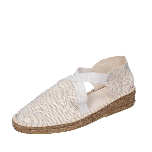 Chaussures pour Femmes Made IN Italy 41 Ue Sandales Or Toile Blanc BH501-41