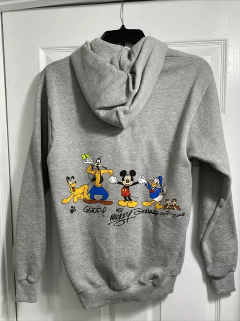 Vintage Gray Walt Disney 2000 Hoodie Size Mens Small NWT Goofy Pluto Mickey Don