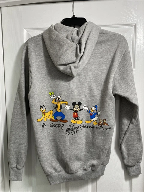 Vintage Gray Walt Disney 2000 Hoodie Size Mens Small NWT Goofy Pluto Mickey Don