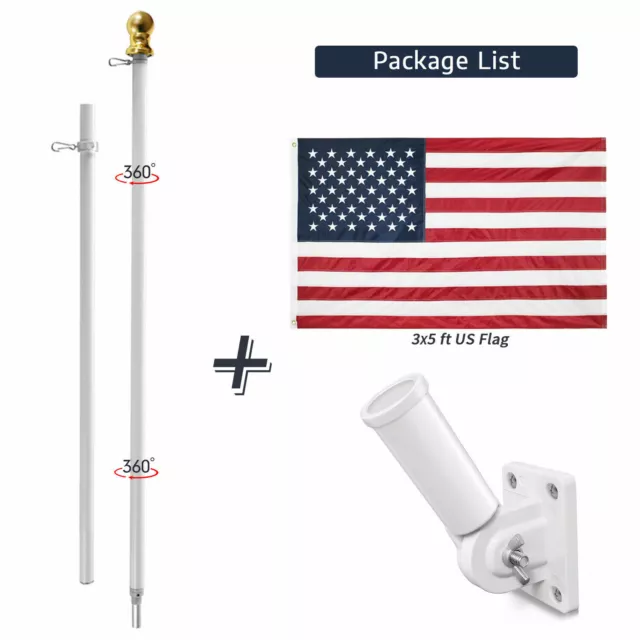 Aluminum Flagpole Adjustable Wall Mount 3X5 Ft flag Kit 6ft Telescopic Flag Pole