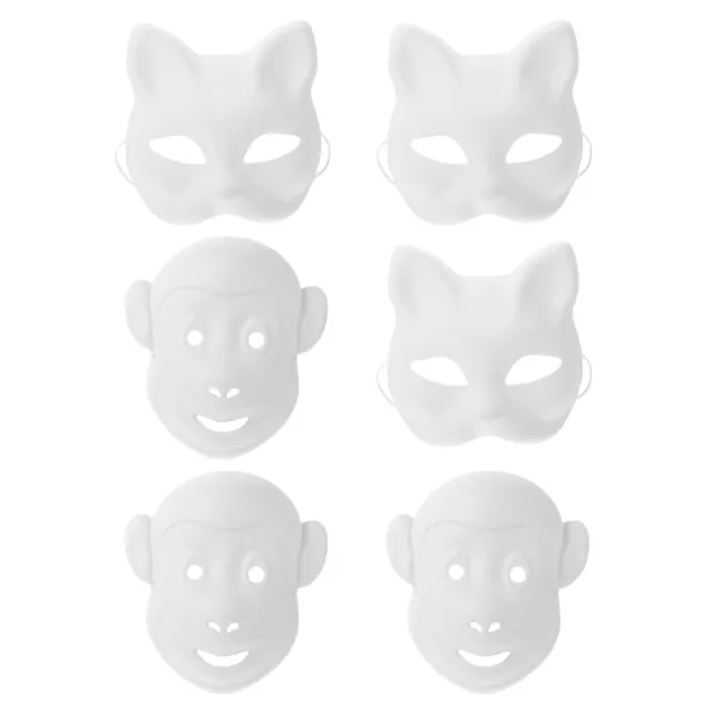 DIY WHITE PAPER Masks - 10Pcs Man & Animal Cat Cosplay Hand