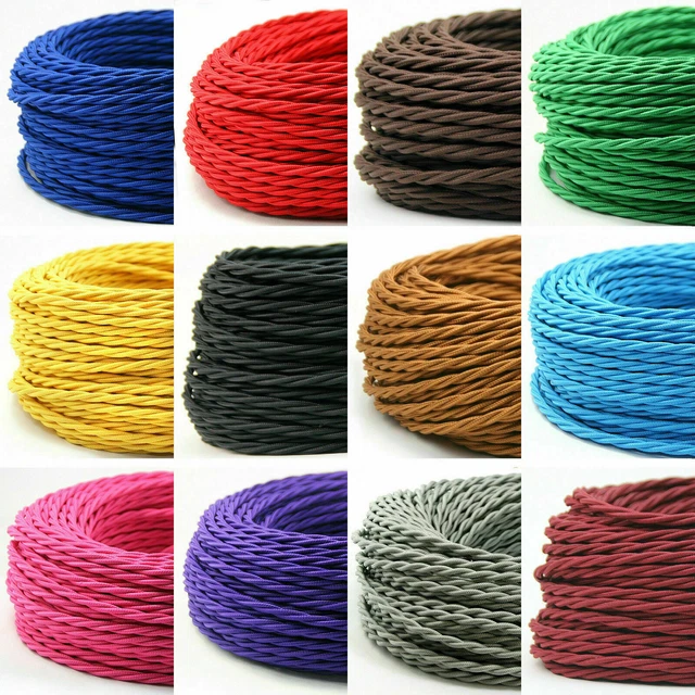 2,5,10m CABLE TEXTILE TORSADE 2 X 0.75mm , FIL ELECTRIQUE GAINE TISSU VINTAGE