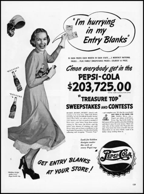 1948 Pepsi Cola treasure top sweepstakes contests woman retro art print ad LA11