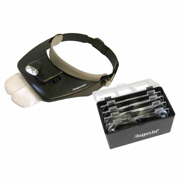 AUGUSTA Kopfbandlupe Loupe Lumineuse + 2 LED Lampes + 4 Échangeable Lentille
