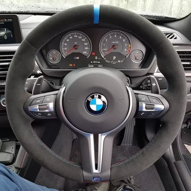 BMW Suede Alcantara Steering Wheel Cover F30 F32  F80 M3 M4 MSport Blue Stripe