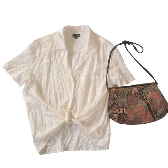 Callipygian 0 XS Blouse Top White Modal Silk Cotton Button Front short sleeve