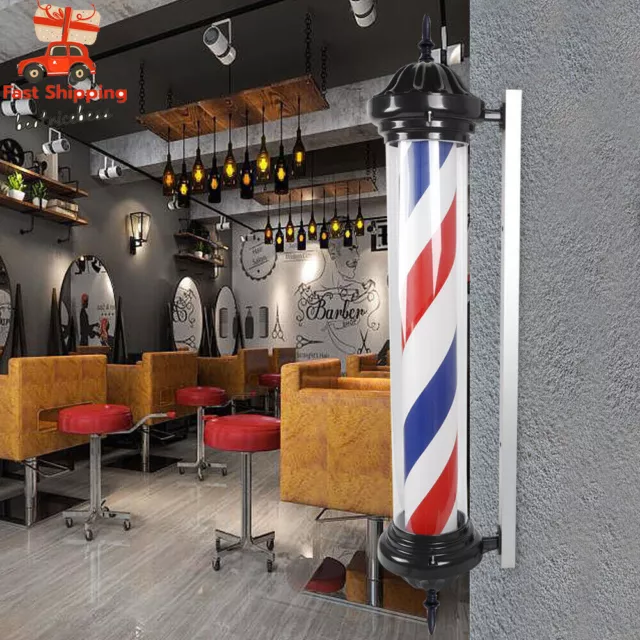 40" Outdoor Barber Shop Pole Rotating Light Hair Salon Sign Illuminated Light