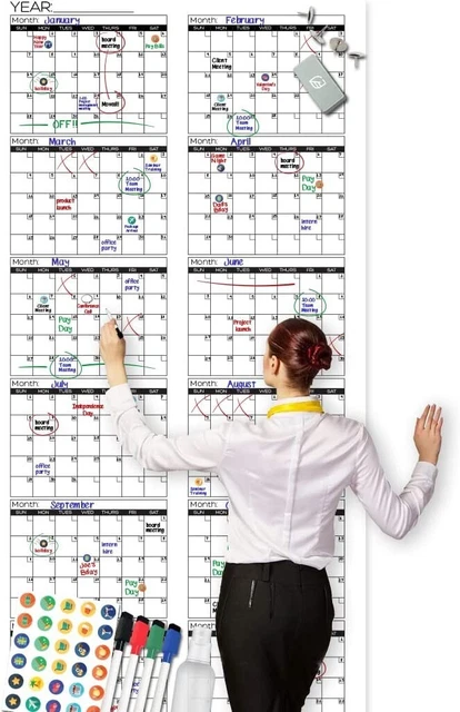 LARGE DRY ERASE Wall Calendar - Premium Giant Reusable Yearly Calendar -  Oversiz $39.99 - PicClick