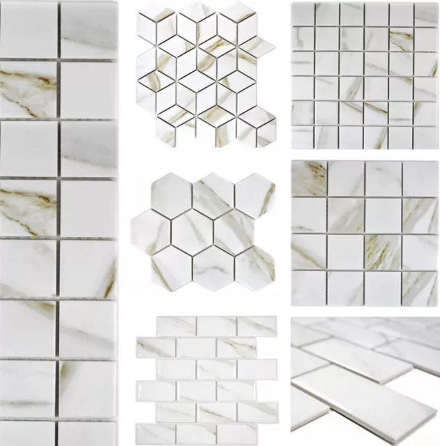 Ceramic mosaic tiles Calacatta floor tiles flooring white floor mosaic