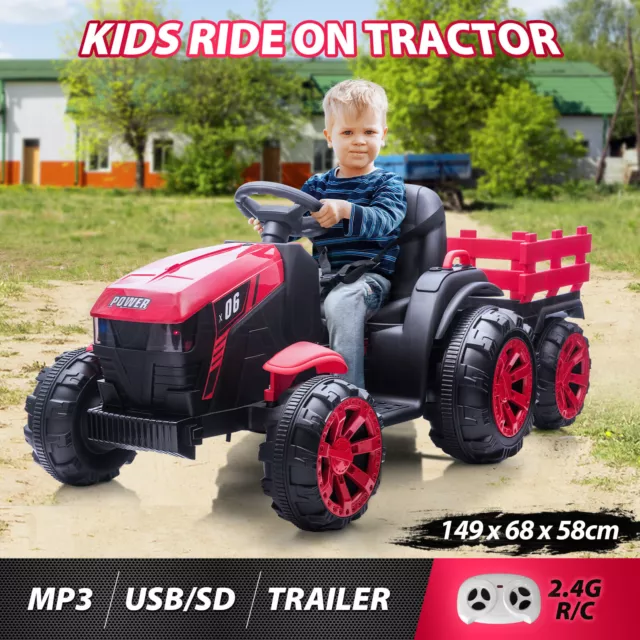 Ride on Car Remote Control Kids Tractor 12V Battery Electric Toy Vehicle Trailer