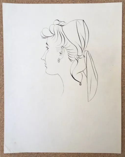 DESSIN ORIGINAL ENCRE JeanClaude Portrait Mode Femme Foulard