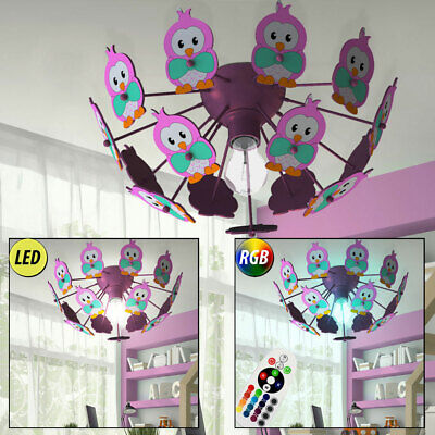 Enfants Chambre RGB LED Plafond Luminaire Modulable Fille Bois Hiboux Éloigné