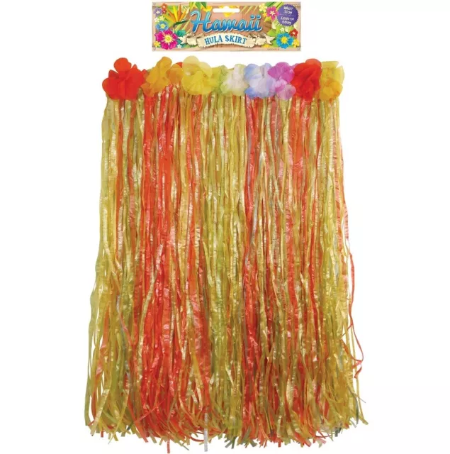 Hawaiian Fancy Dress 60cm Long Hula Grass Skirt Multi/Floral New h