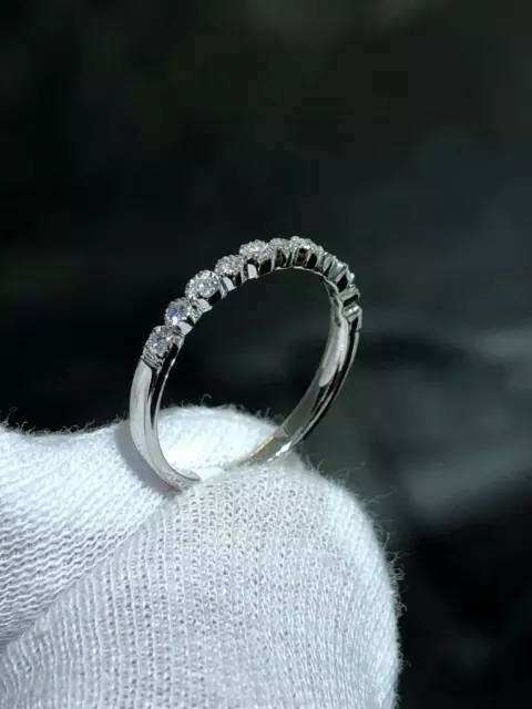 14k Oro Blanco Natural Diamante Halo Fino Apilable Banda Anillo Talla 7 Regalo