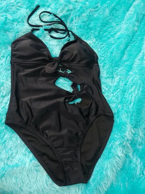 Xhilaration Women's  One Piece Swimsuit. Halter Black Size M Medium ~NEW~