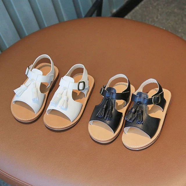 Girls Toddler Sandals Tassels School Flat Shoes Kids Holiday Soft Beach Slippers