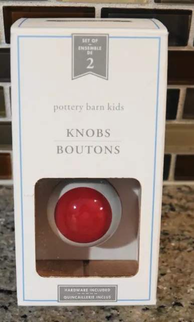 New Pottery Barn Kids RUGBY STRIPE Knobs Drawer Pulls - Red & White - Set of 2