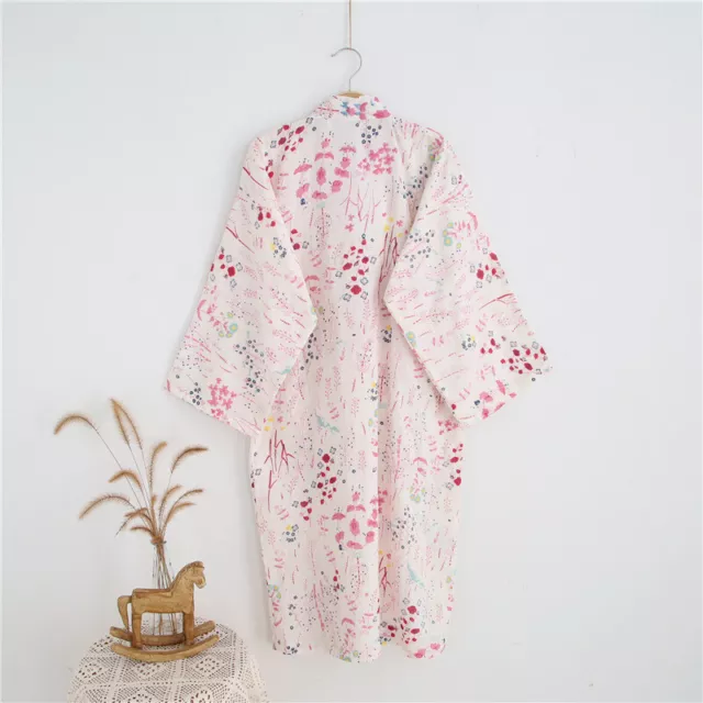 Lady Cotton Floral Printed Kimono Yukata Khan Steamed Bathrobes Nightwear Casual