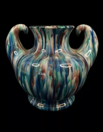 Awaji Pottery Art Deco Japanese Vase White Blue Flambe Glaze Vintage Lot 1