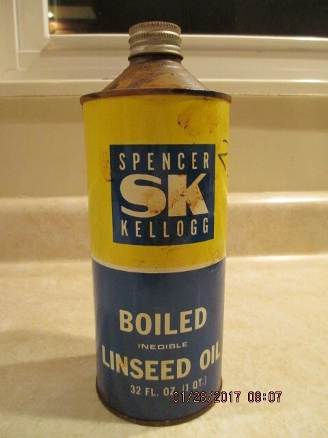 VINTAGE SPENCER KELLOGG SK BOILED LINSEED OIL 16 OZ CAN 1 PINT tin