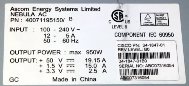 CISCO PWR-950-AC For 7603 6503 6503-E 1400W AC POWER SUPPLY 5xAvailable 2