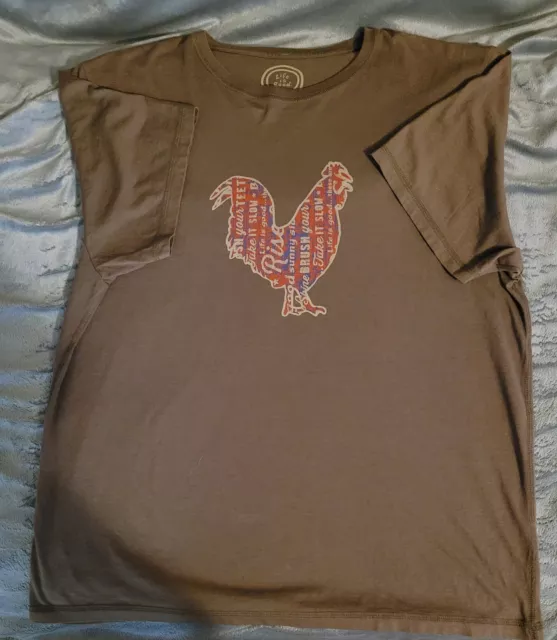 Life is Good Womens Sleep Lounge Shirt Brown Rise And Shine  Rooster Large NWOT
