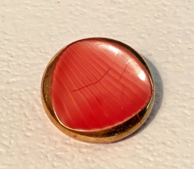 Vintage Corrugated Moonglow  Red Glass Button with Gold Luster,  NBS Medium