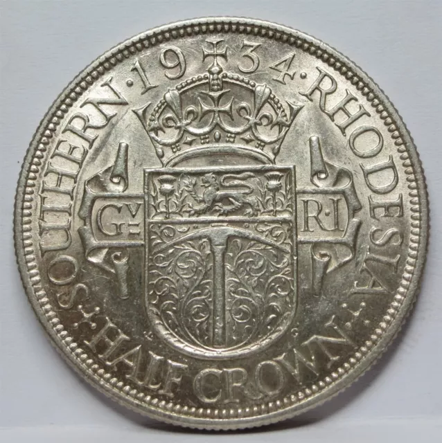 SOUTHERN RHODESIA Britain Silver 1/2 Half Crown 1935 AU+ George #C55