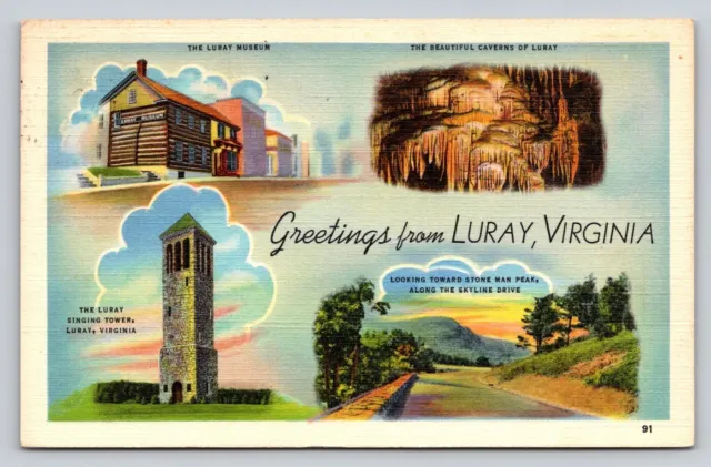 Linen Multi View Cavern Tower Museum Greetings From Luray Virginia P615