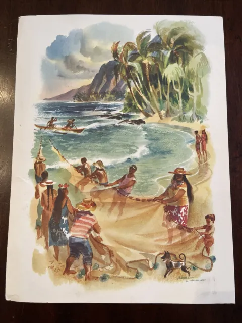 Vtg Art Print Midcentury Tiki Decor Hawaii Louis Macouillard Matson Menu 1960s