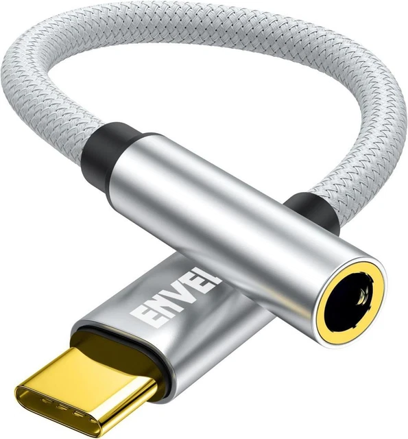 USB C to 3.5 mm Headphone Jack Adapter, Type C to 3.5mm DAC Chip Cable -Silver