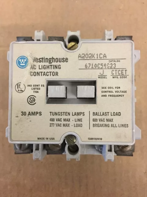 WESTINGHOUSE A202K1CA 30 Amp AC Lighting Contactor 120V Coil