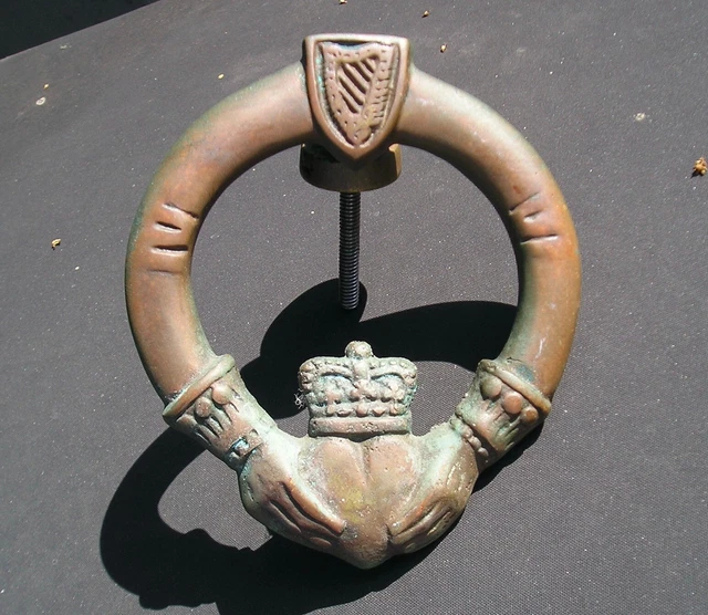 Vintage Heavy Bronze Brass Claddagh Door Knocker Ireland Nice Patina Heavy!!
