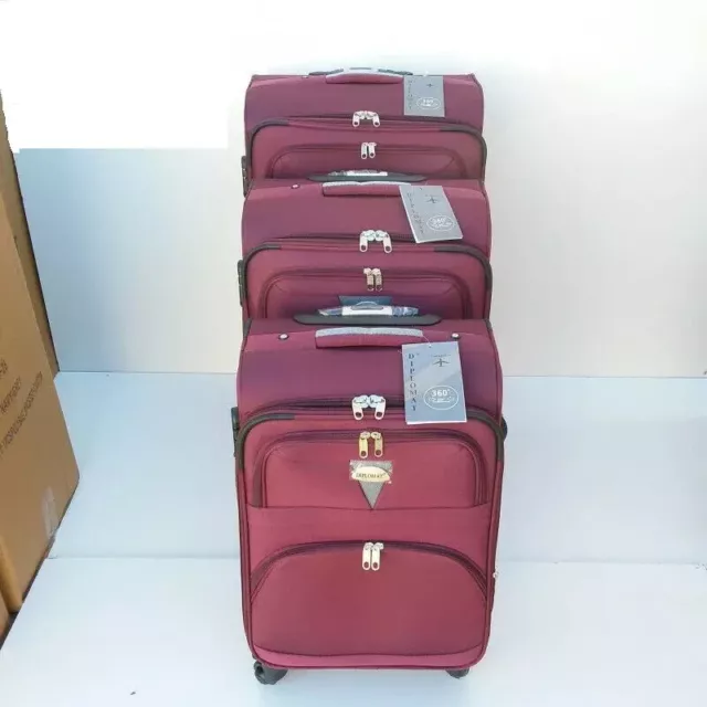 DIPLOMAT Lot Série de 3 Valises Tissus à 4 Roues (360°) Bordeaux