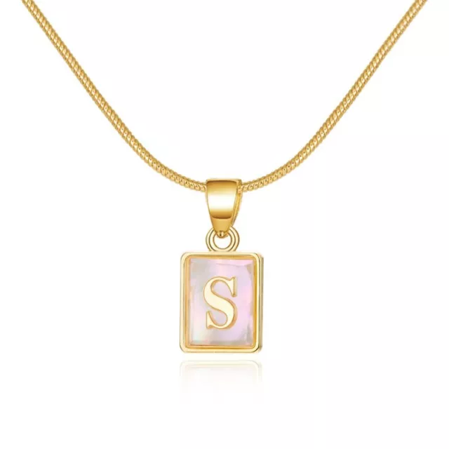 Fashion 14K Gold Plated 26 Letter Alphabet Shell Pendant Necklace Birthday Gift