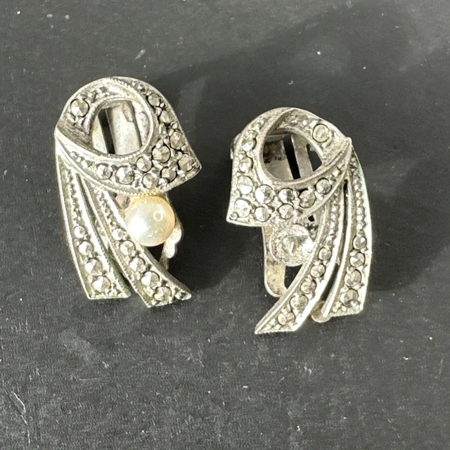 Boucles D'oreilles Pendantes Argent Massif 925 – Clips Créateur, Vintage