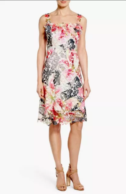 ELIE TAHARI Multicolor Floral Lace Embroidered Knee Length Dress Women’s Size 8