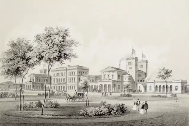 HANNOVER - Ansicht - "Der Bahnhof" - Tonlithographie um 1850