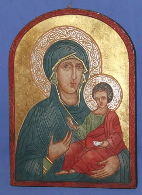 Virgin Mary Jesus Christ Hand Made Relief Icon