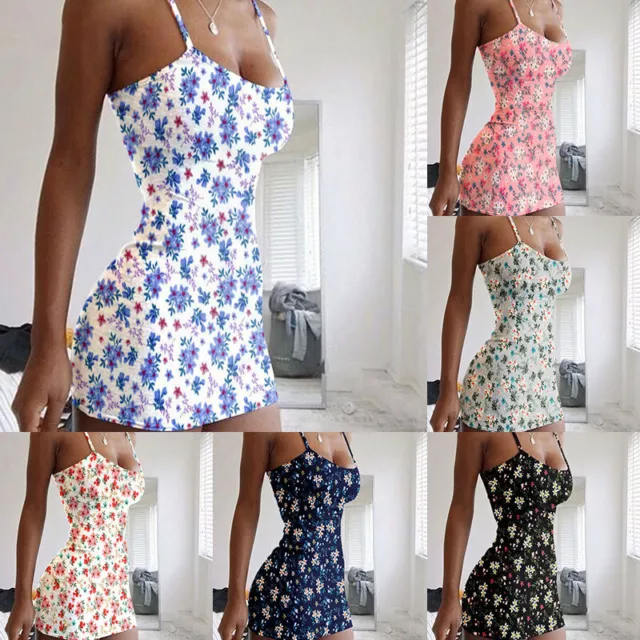 Women's Strap Sling Print Sexy Slim Floral Dresses Bodycon Mini Dress Party ✯ 2