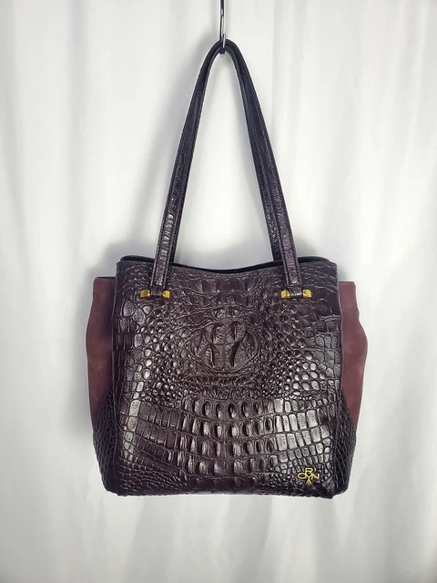 orYANY Burgundy Suede Faux Embossed Crocodile Shoulder Purse Handbag
